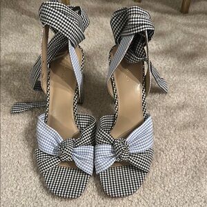 Stylish Black and Light Blue Gingham Women's Heels